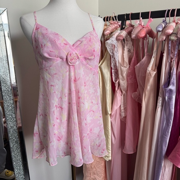 Vintage Linda Floral Pink Women's chemise slip M coquette fairy feminine - Picture 3 of 7